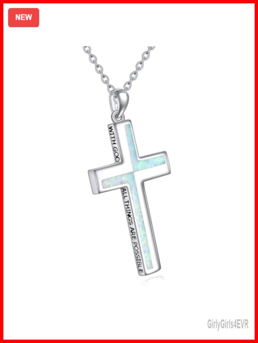 Sterling Silver Cross Necklace White Opal Pendant Gift for Her